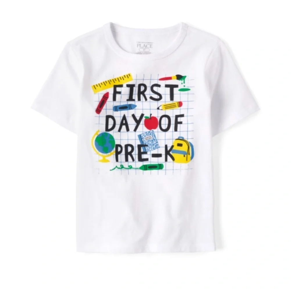 NEW - The Children’s Place Toddler Boys First Day Of Pre-K Graphic Tee - White.